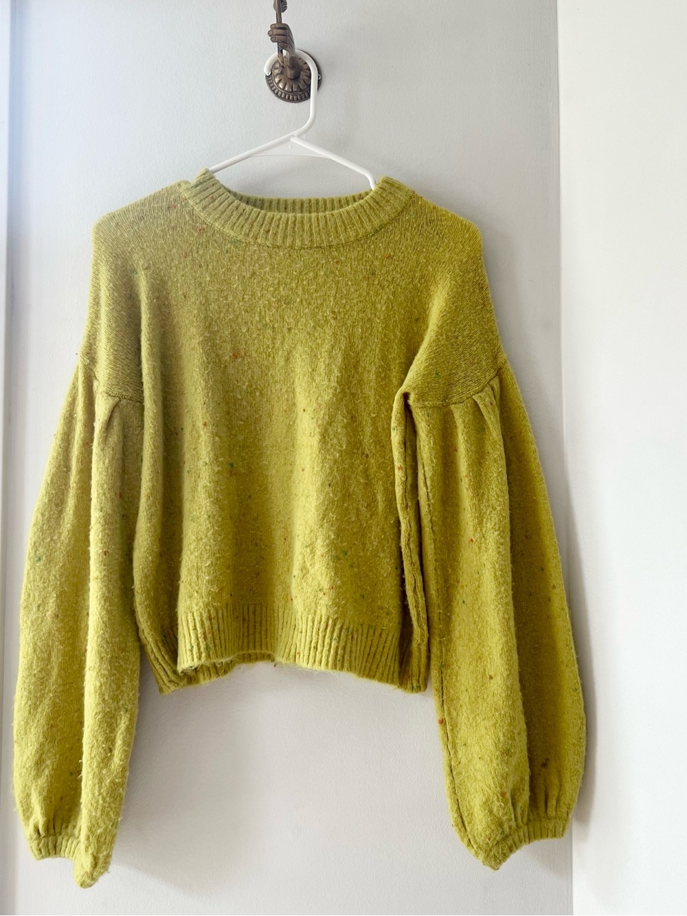For Love and Lemons Lime Confetti Balloon Sleeve Sweater | Small